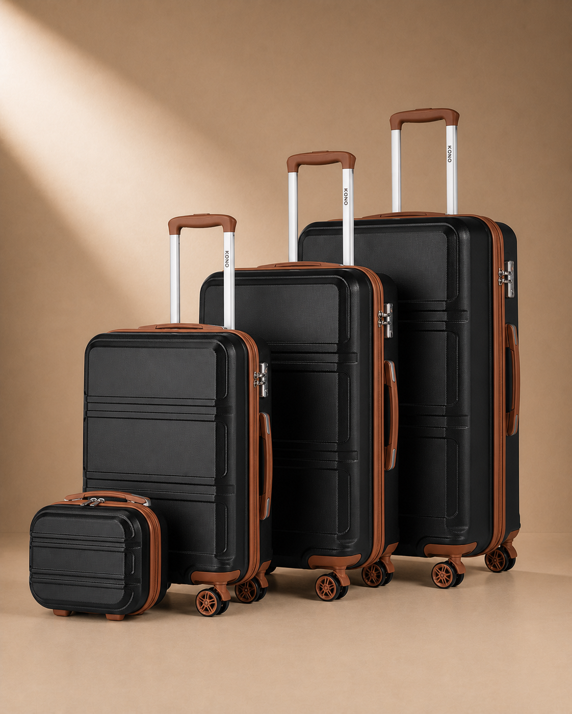 Mwnt 4 Piece Hard Shell Suitcase Set with 20/24/28 Inch Suitcases in Black