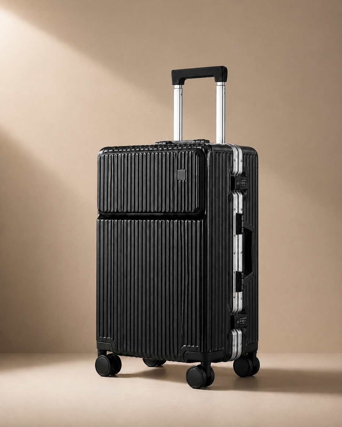 Downderry Front-Opening Cabin Suitcase with Cup Holder - front studio product photo