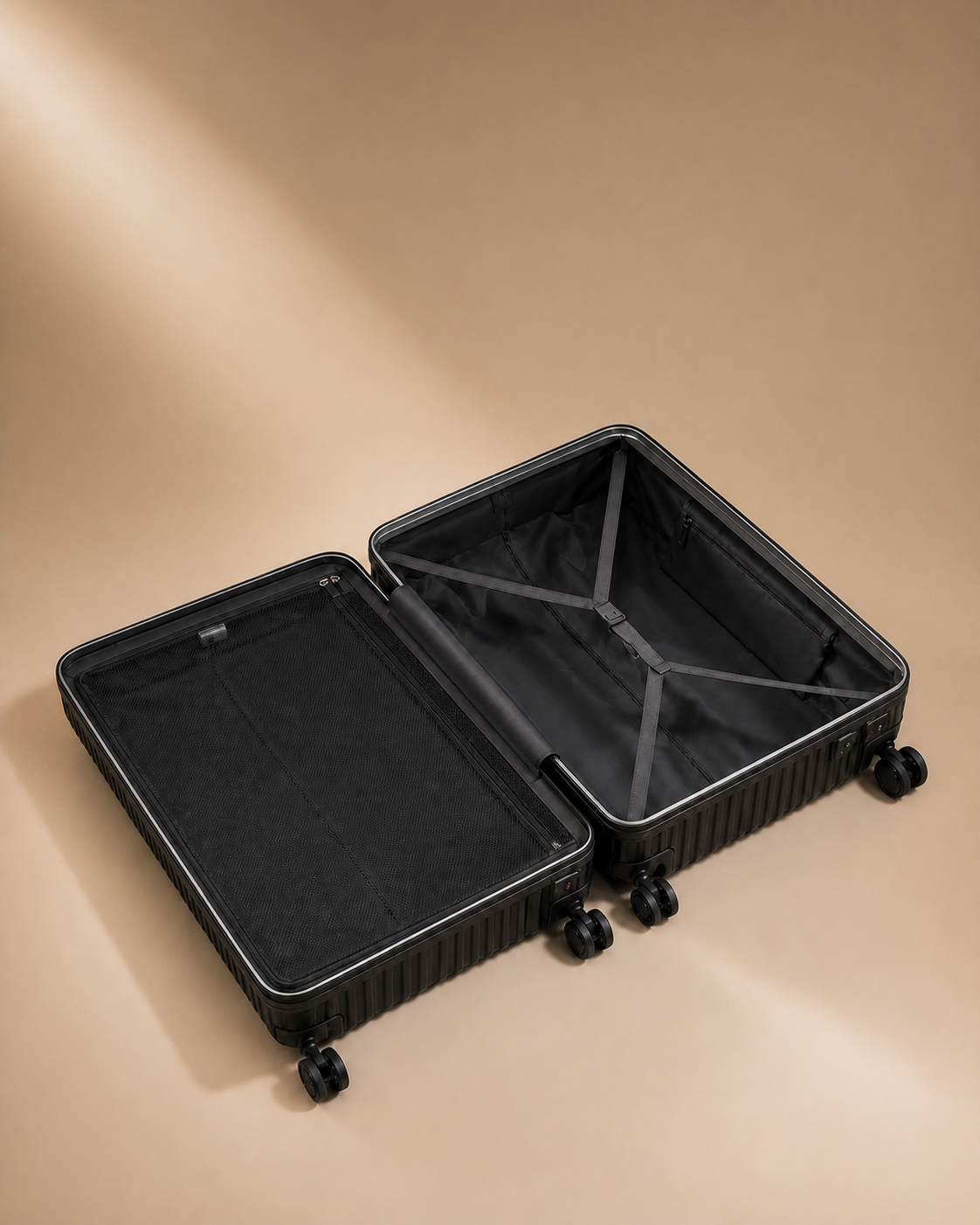 Downderry Front-Opening Cabin Suitcase with Cup Holder - open interior compartments