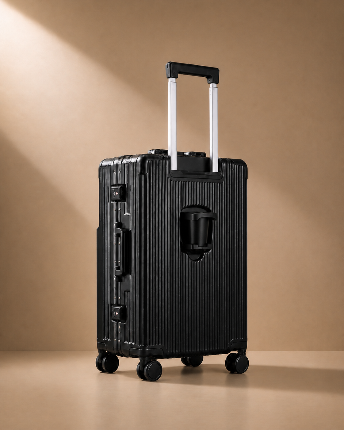 Downderry Front-Opening Cabin Suitcase with Cup Holder - rear studio product photo