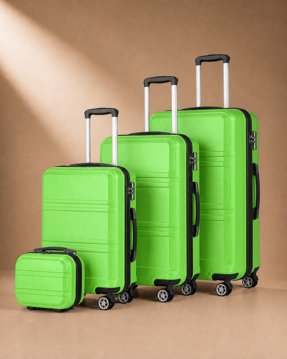 Mwnt 4 Piece Hard Shell Suitcase Set with 20/24/28 Inch Suitcases in Green