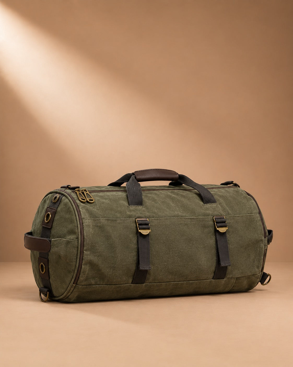 Arncliffe Canvas Barrel Duffle Backpack - Army Green