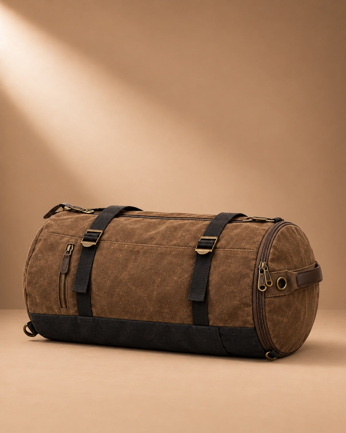 Arncliffe Canvas Barrel Duffle Backpack - Brown