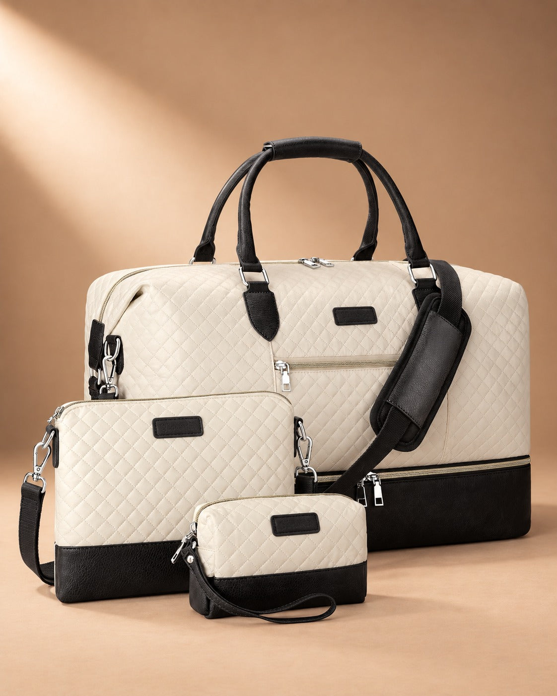 Buckden 3 Piece Quilted Weekender Set - black