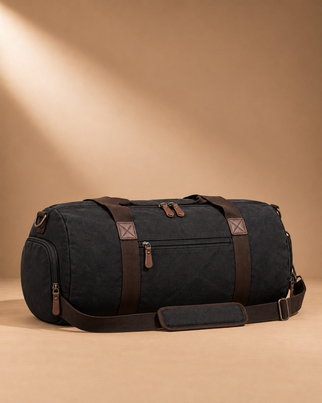 Carperby Vintage Canvas Barrel Duffle Bag - Black