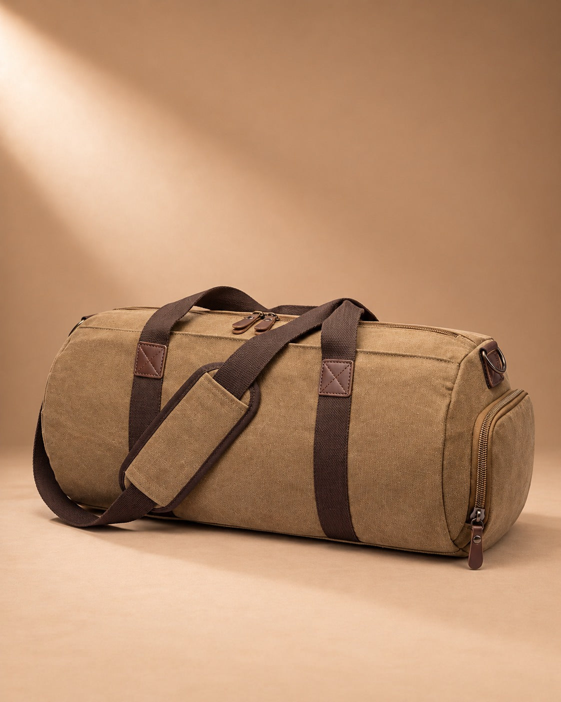 Carperby Vintage Canvas Barrel Duffle Bag - coffee