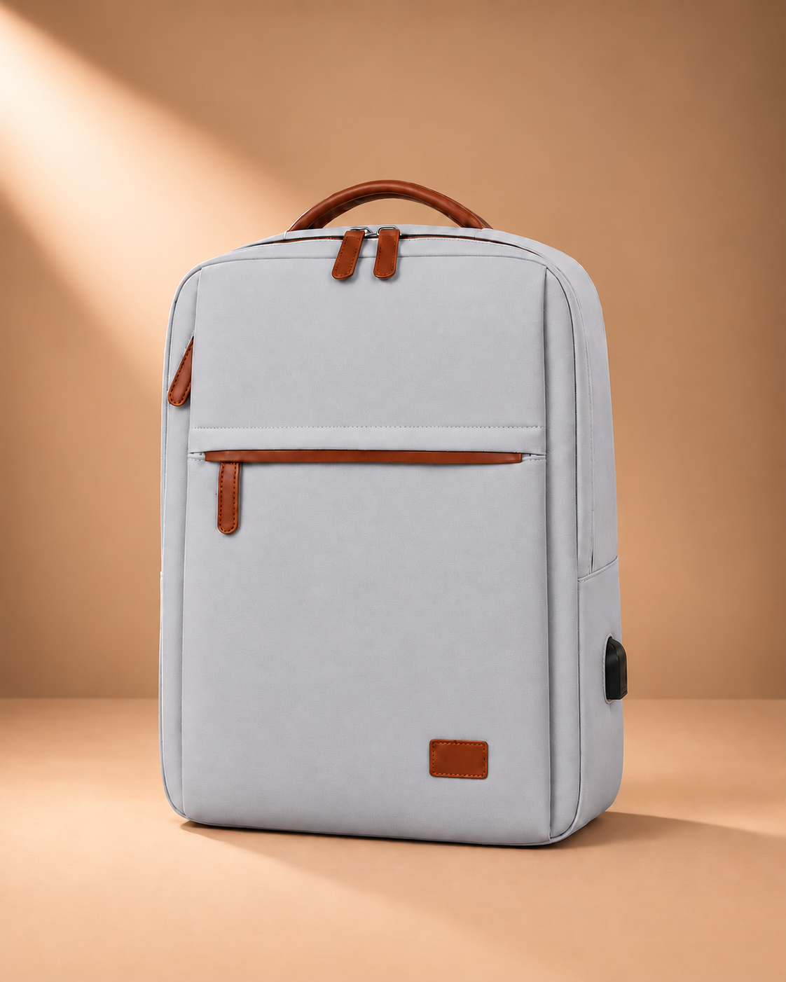 Light gray Mawgan Laptop Travel Backpack - 15/16 Inch front pocket view for work and travel