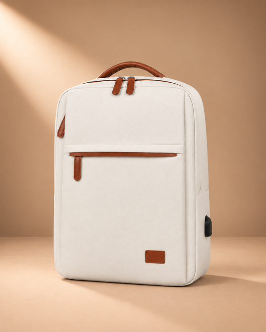 Off-white Mawgan Laptop Travel Backpack - 15/16 Inch front pocket view for work and travel