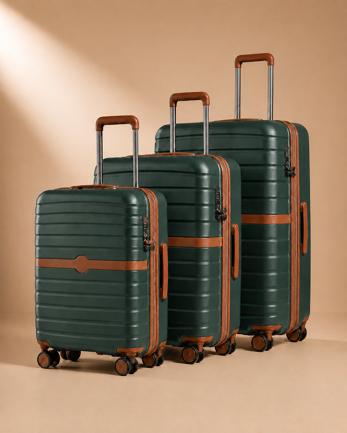 Morar Lightweight 3 Piece Hard Shell Suitcase Set - 20/24/28 Inch - Army Green variant clean studio photo