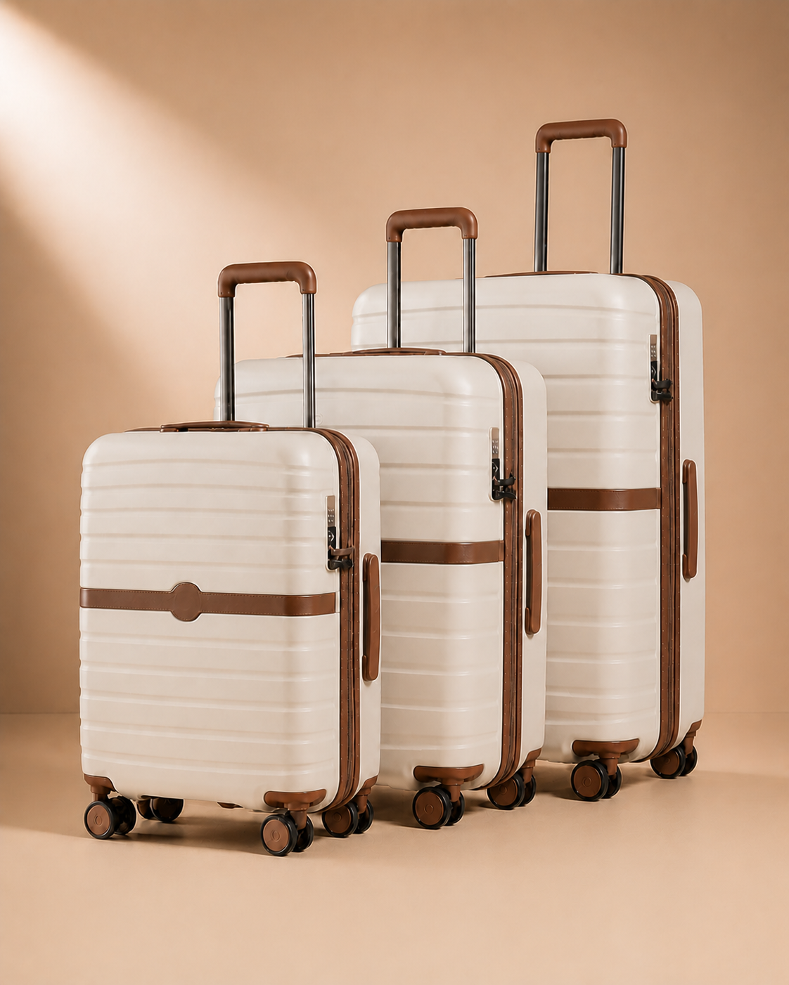 Morar Lightweight 3 Piece Hard Shell Suitcase Set - 20/24/28 Inch - Beige variant clean studio photo