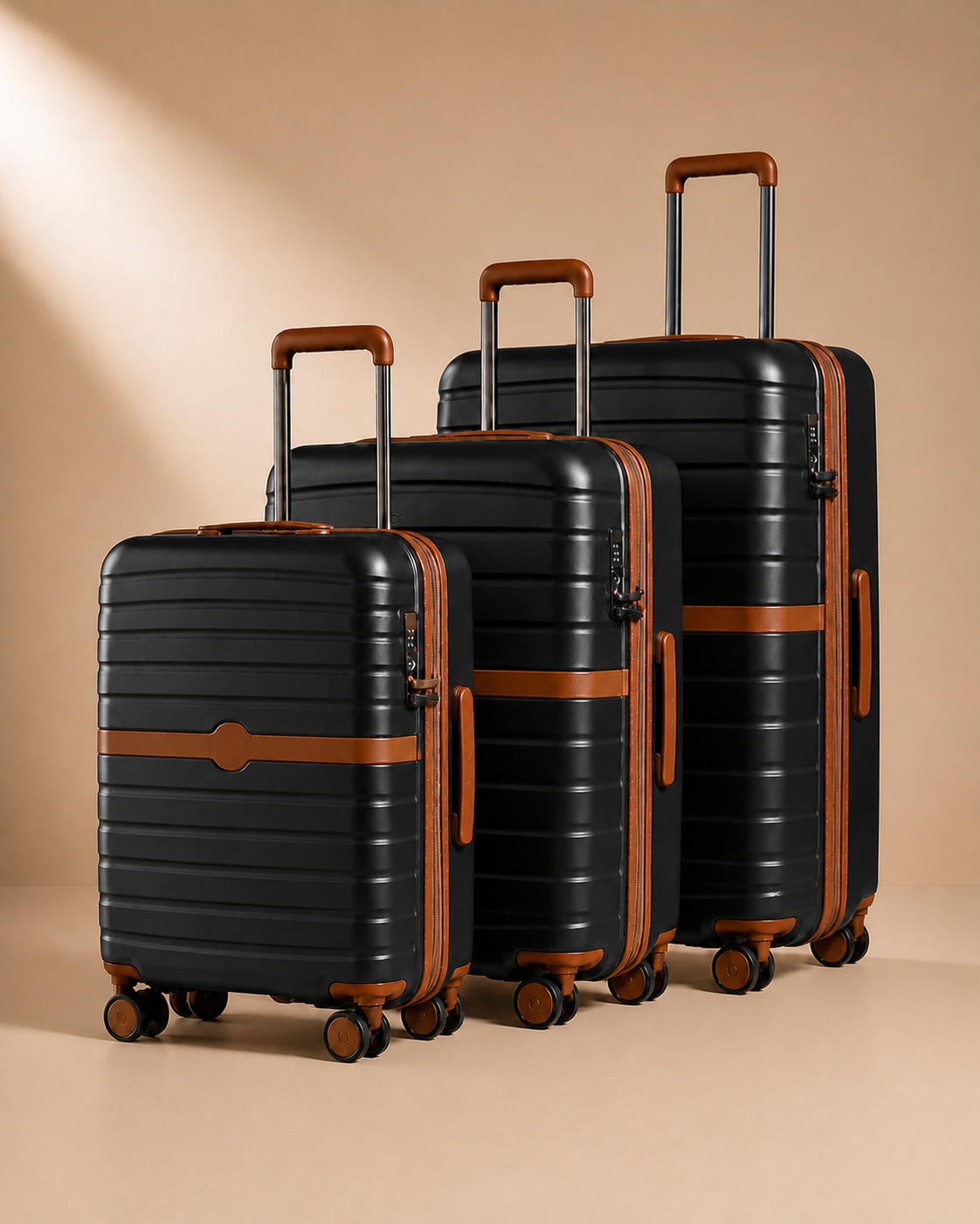 Morar Lightweight 3 Piece Hard Shell Suitcase Set - 20/24/28 Inch - Black variant clean studio photo
