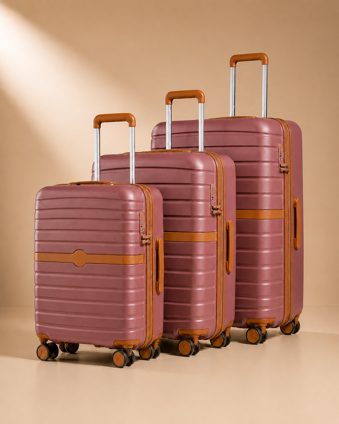 Morar Lightweight 3 Piece Hard Shell Suitcase Set - 20/24/28 Inch - Brown variant clean studio photo