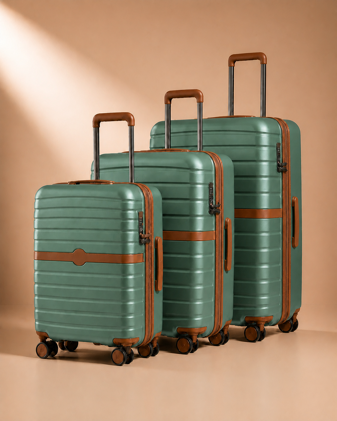 Morar Lightweight 3 Piece Hard Shell Suitcase Set - 20/24/28 Inch - Green variant clean studio photo