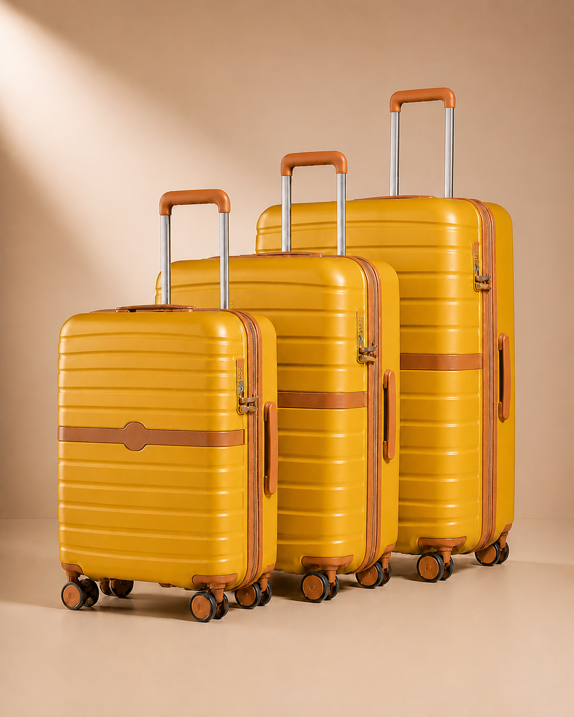 Morar Lightweight 3 Piece Hard Shell Suitcase Set - 20/24/28 Inch - Yellow variant clean studio photo