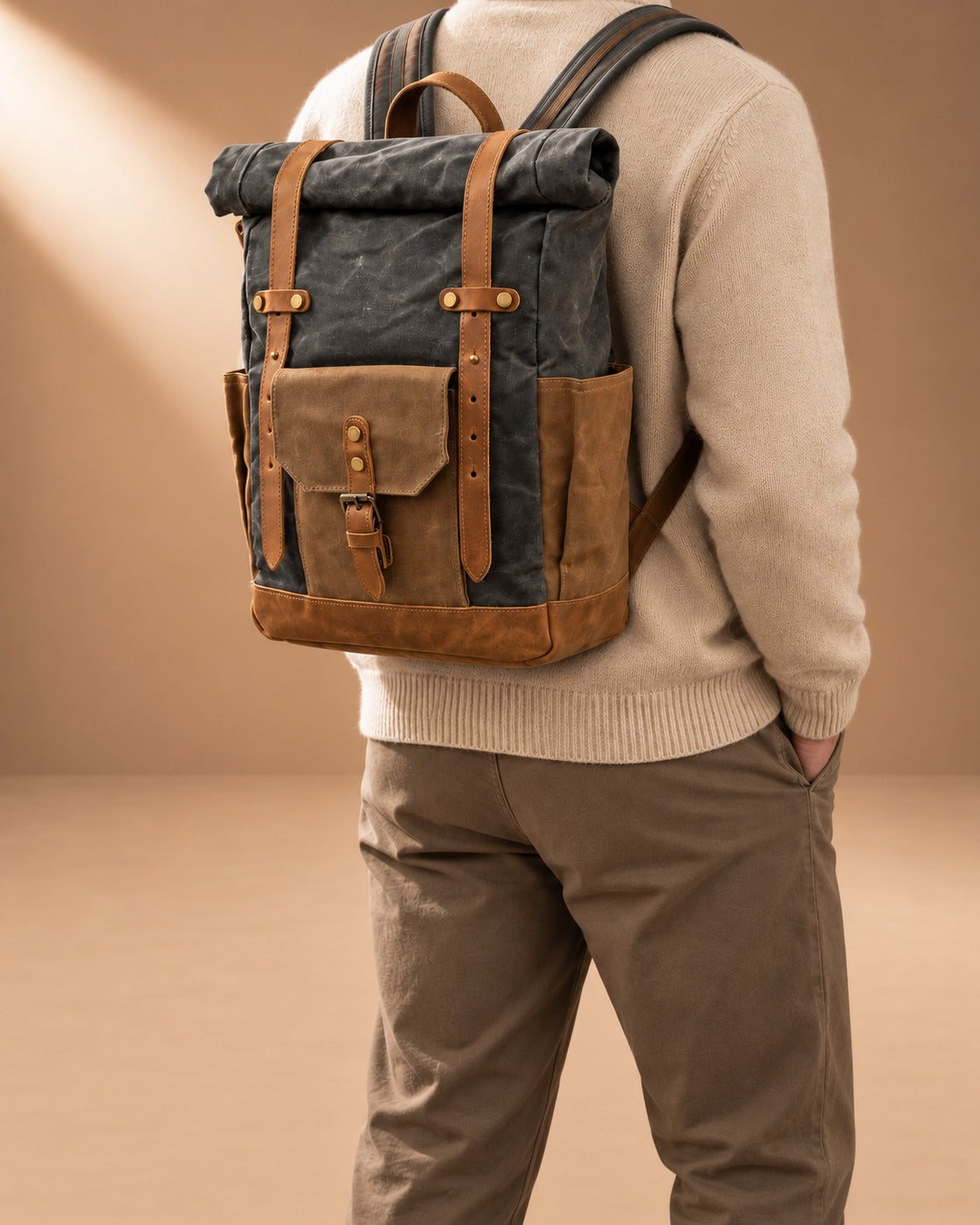 Glencoe Waxed Canvas Roll Top Backpack - view 3