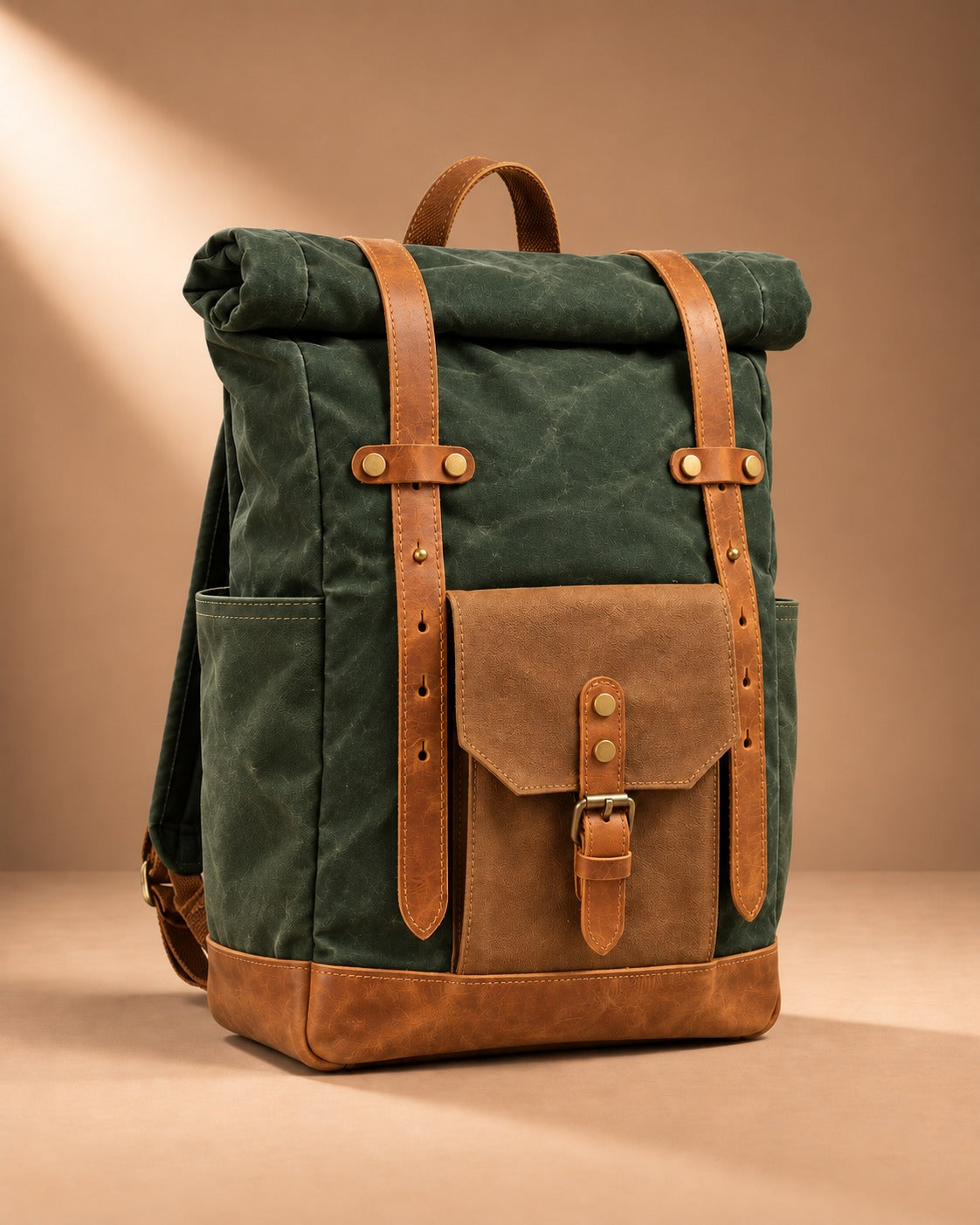 Glencoe Waxed Canvas Roll Top Backpack - Green