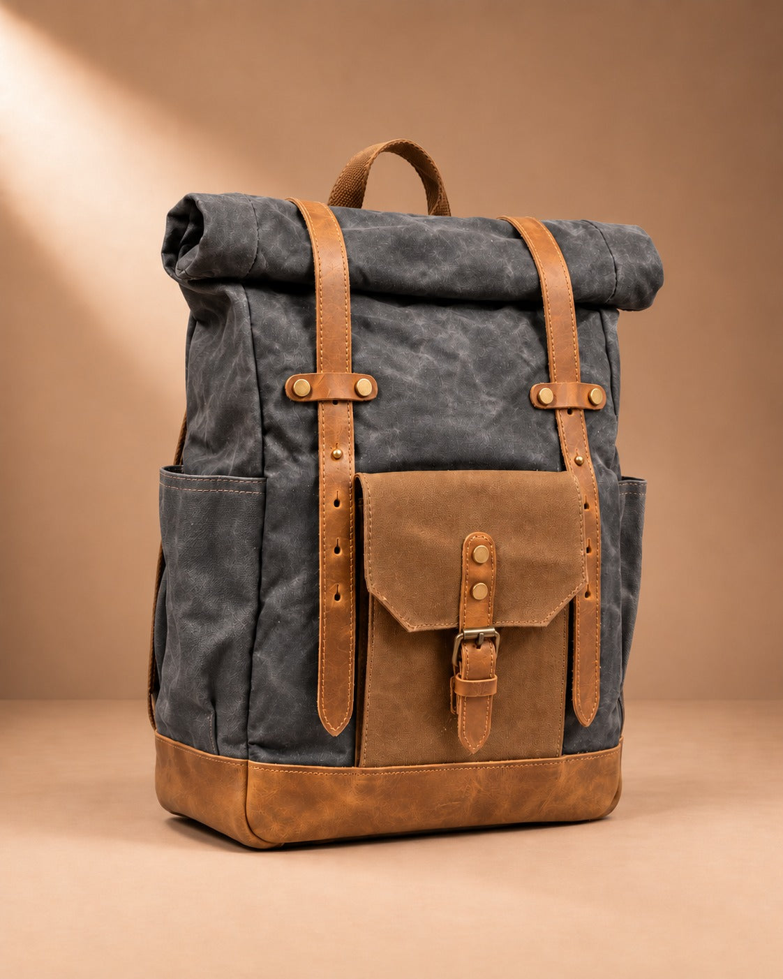 Glencoe Waxed Canvas Roll Top Backpack - Grey